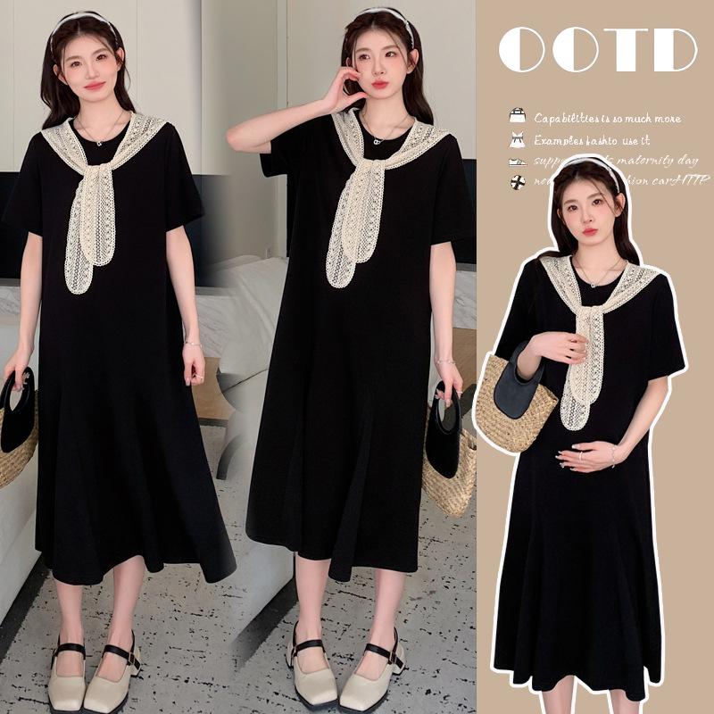Maternity Summer Shawl Dress Faux Two-Piece 2026: New French Loose Long Skirt
