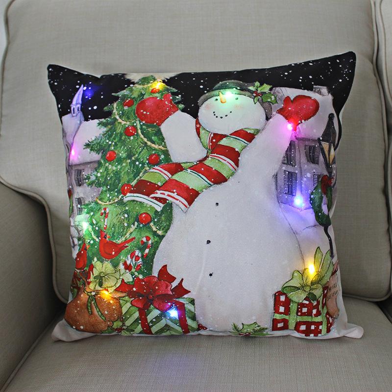 LED Licht Weihnachten Kissen Kissenbezug Weihnachtsmann Elch Schneeflocke Xmas Laterne Leuchten Kissenbezug Winter Feiertagsdekoration