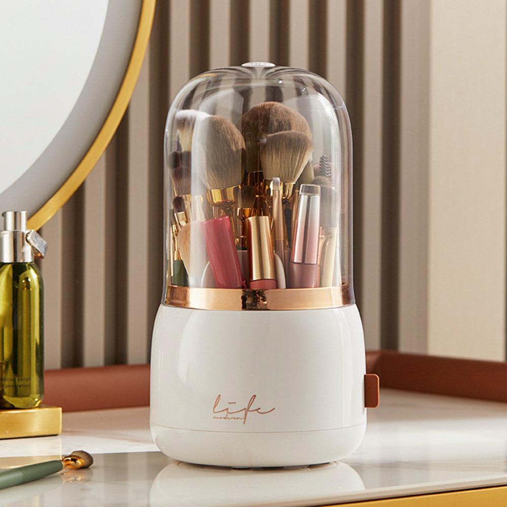 360° drehbarer Make-up-Pinselhalter, große Kapazität, staubdicht, Kosmetikaufbewahrung, mehrere Fächer, transparenter Deckel