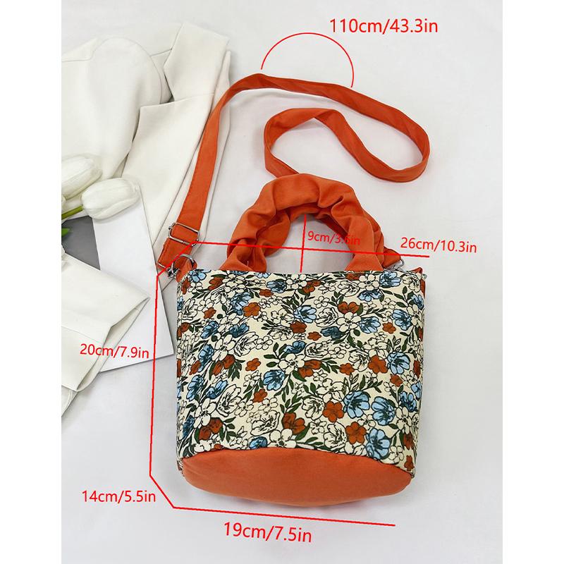 Sommerliche Nylon-Beuteltasche mit Vintage-Blumenmuster, Schultertasche, Umhängetasche, künstlerisches Blumenmuster für Damen