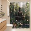Serene Buddha Garden Shower Curtain - Tranquil Buddha Statue With Cherry Blossoms & Pond, Polyester,Meditative Ambiance