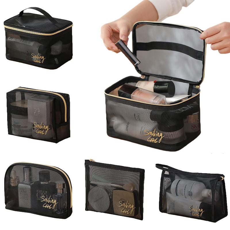 Mesh Bag Cosmetic Makeup Zipper Black Pouch Travel Toiletry Storage Tools Beauty