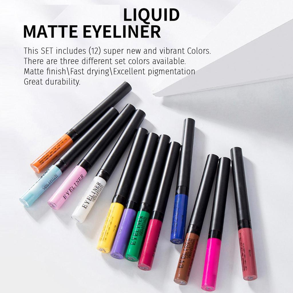 12 Color Matte Liquid   Set Eye Makeup Liquid Colorful Eye Liner Waterproof Smudge-proof  -lasting