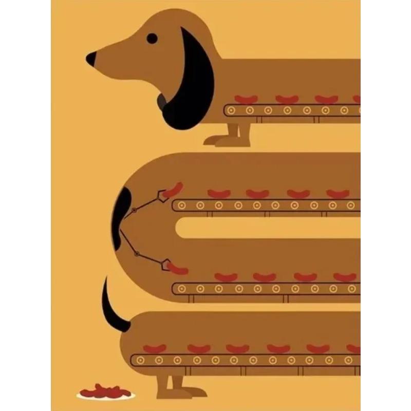 Adorable Cartoon Dachshund Dog Poster Print Kawaii Animal Canvas Painting Fun Wall Art for Kids Bedroom Home Decor
