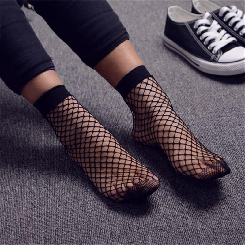 Punk Damen Mädchen Sexy Schwarz Ausgeschnitten Atmungsaktives Netz Fischnetz Socken Weiblich Gothic Dehnbar Kurze Strümpfe Knöchelsocken