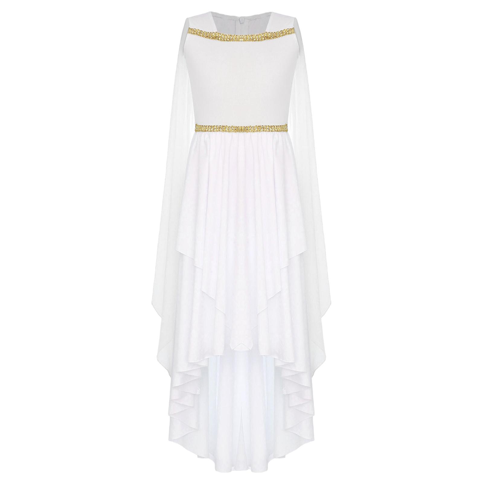 

Girl Halloween Ancient Greek Toga Costume Sleeveless Shawl Patchwork Flowy Dress Ancient Rome Egypt Princess 5-6 Years