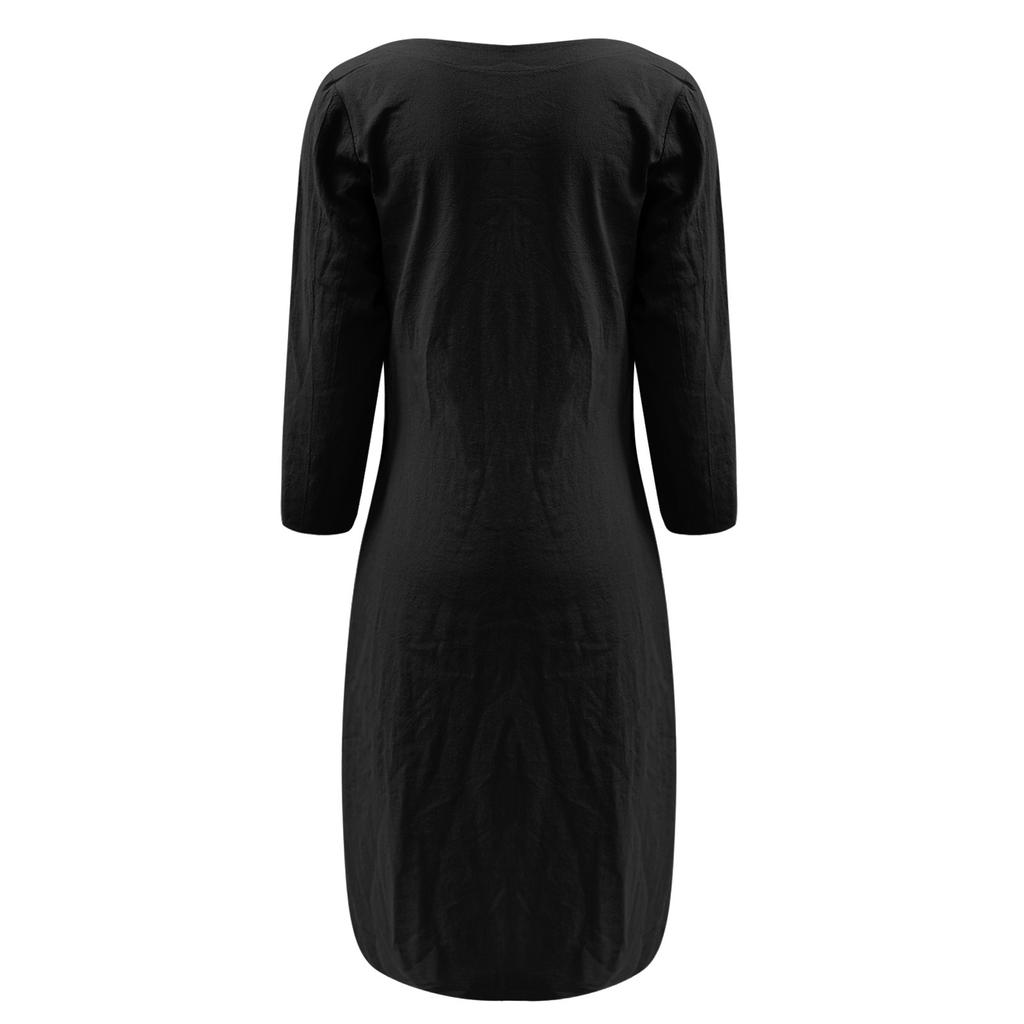 Women's Casual Fashion Color Loose Long Sleeves Pocket Shirt Dress