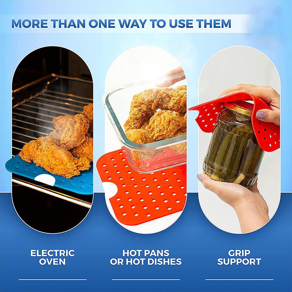 Reusable Double Basket Double Pot Rectangular Air Fryer Silicone Mat Non-Stick Heat Resistant Cooking Liner for Kitchen Accessories
