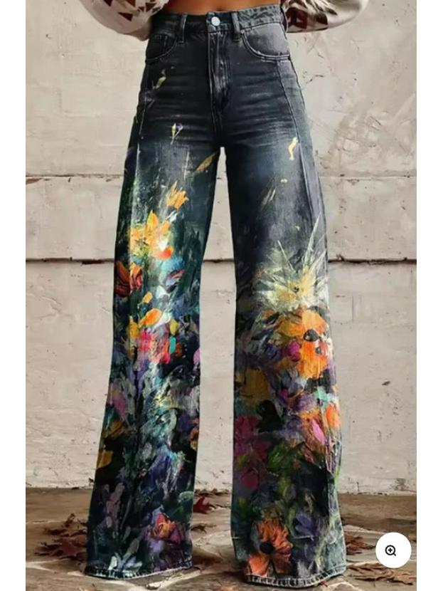 Plus Size Women's Casual Wide-Leg Faux Jeans