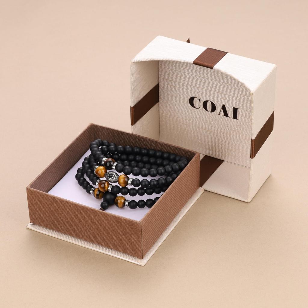 COAI Evil Eye Matte Onyx Tiger Eye Bracelet Necklace for Men and Women 108-Bead
