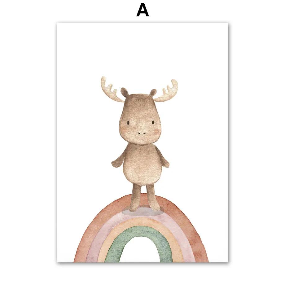 Alphabet Rainbow Gate Deer Sun Heart Cartoon Nursery Wall Art Canvas Painting Posters And Prints Wall Pictures Kids Room Decor