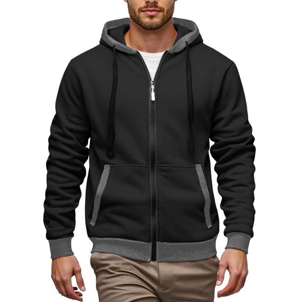 Men's Hoodie Jackets With Pockets Long Sleeve Zipper Drawstring Hooded Sweatshirt Comfort Cotton Coat