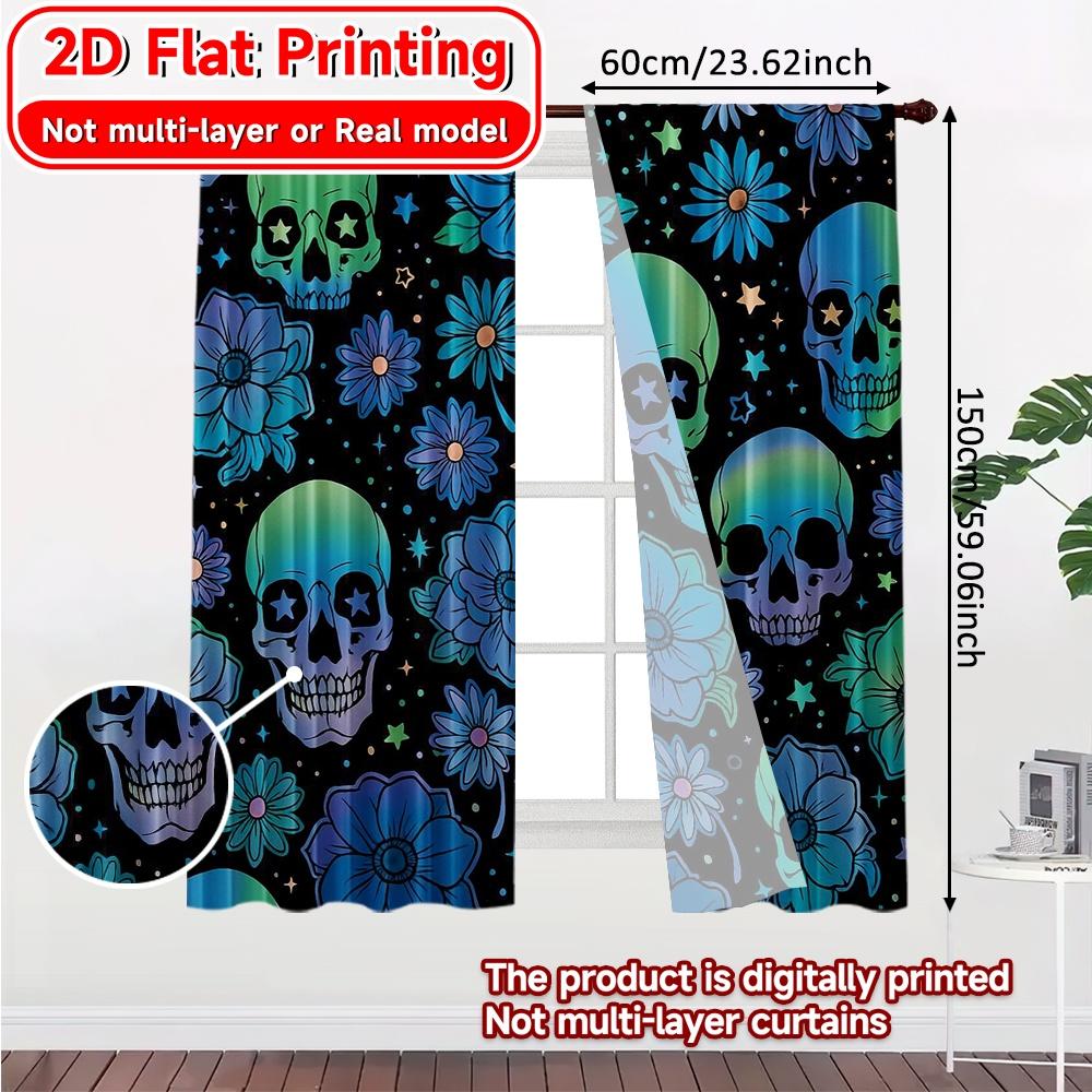 2pcs   2D FLAT PRINTING Curtains (Without Rod) Floral Skullscape Holiday Halloween Christmas Printed Curtains Fabric Curtains