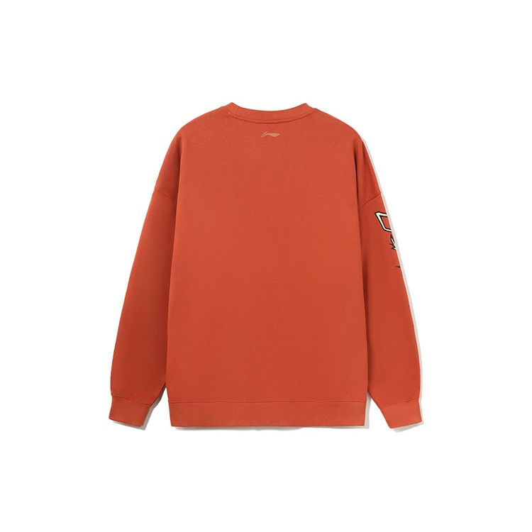 Li Ning Cf Sports Fashion Series Mars Fun Graffiti Letter Print Loose Crew Neck Pullover Sweatshirt Unisex Sweatshirt Terracotta-Brown AWDRD68-4