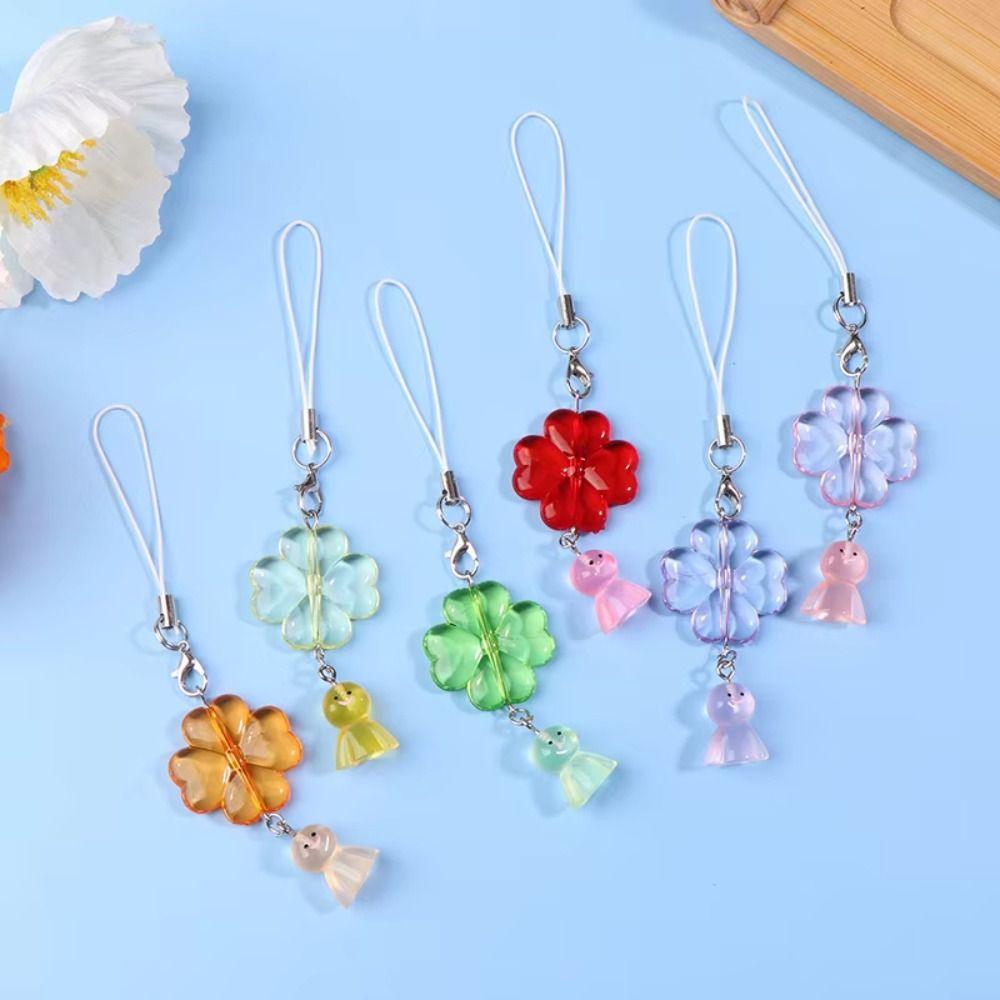 Key Chain Mobile Phone Lanyard Cellphone Strap Leaf Clover Pendant Women Girls