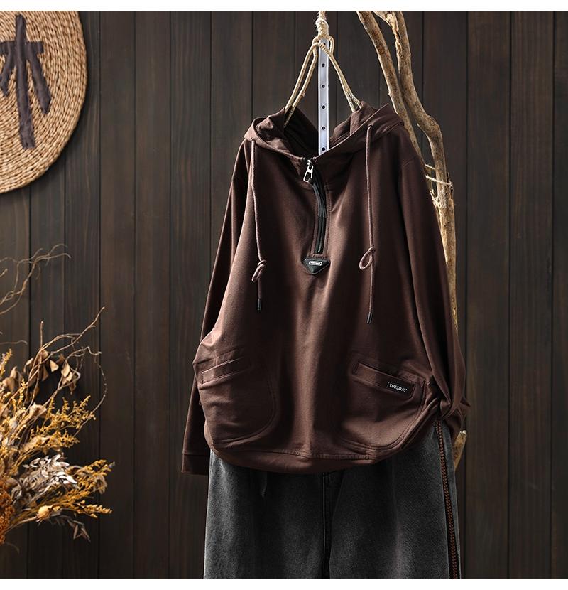 Women's Vintage and Casual Long-sleeved Pullover Spring Loose Hooded Sweatshirt