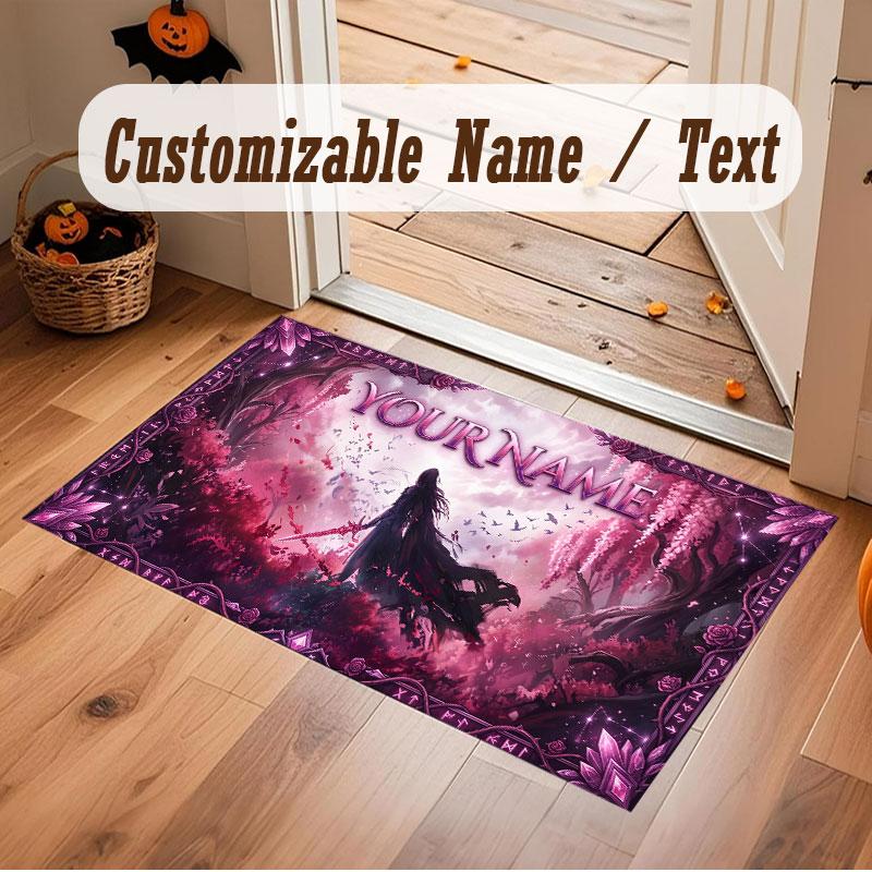Mushroom Forest Theme Crystal Velvet Floor Rug Personalized Custom Name Text Warm Carpet Home Decoration
