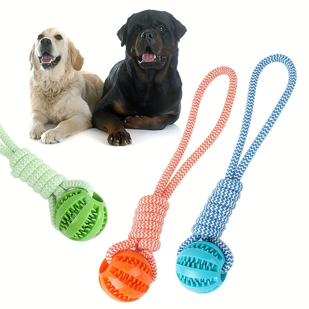 1pc Durable TPR Dog Toy with Rope - Interactive Tug-of-War and Treat Dispensing Ball for Teeth Cleaning
