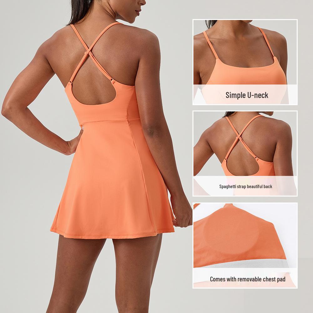 Abito da Tennis Fitness Estivo da Donna con Imbottiture sul Seno - Sensazione Nuda, Tuta-Gonna Asciugatura Rapida