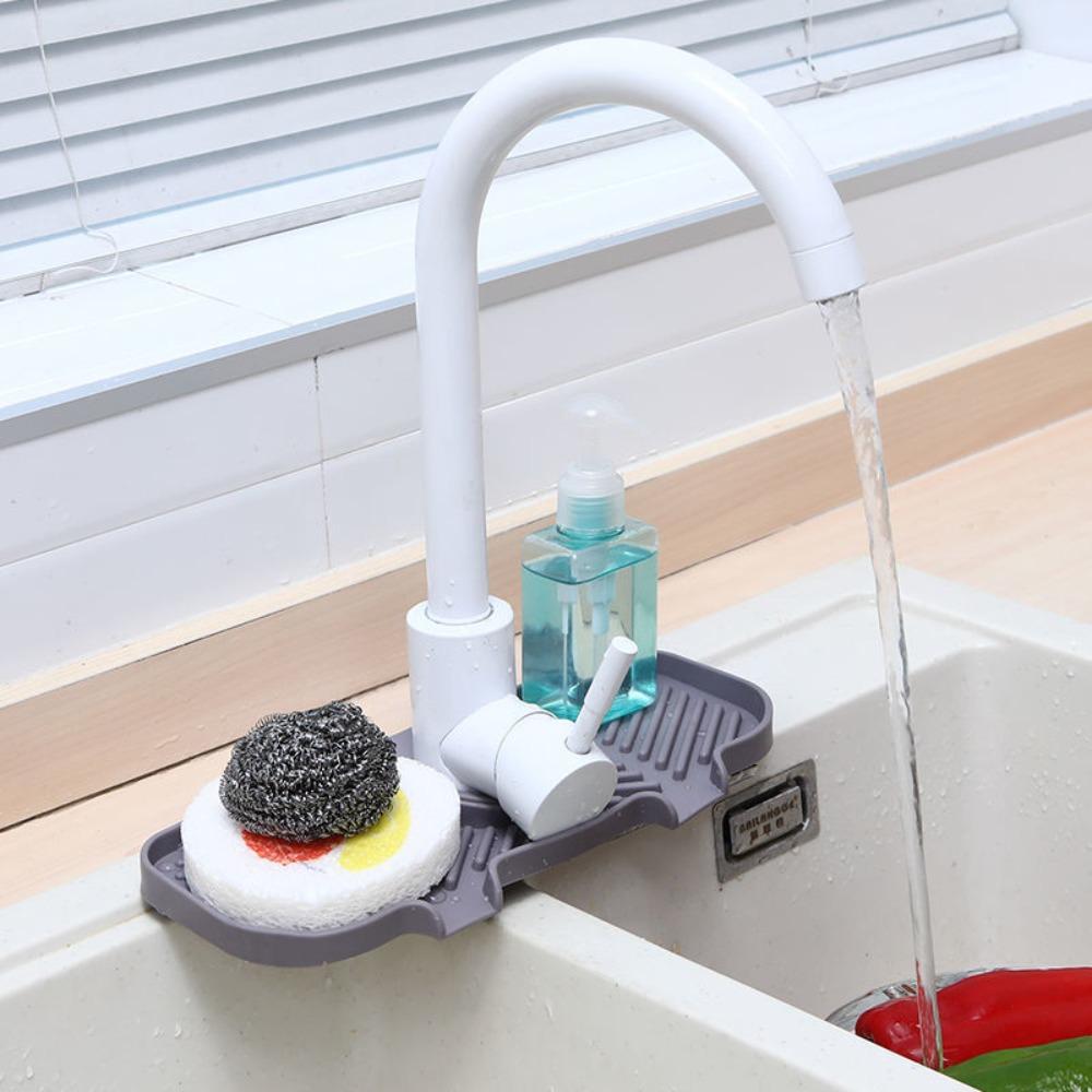 Silicone Mat Soap Box Drain Pad Tray Sponge Holder Punch-free Drainage Rack Cleaning Brush Storage Organizer Faucet Accessories