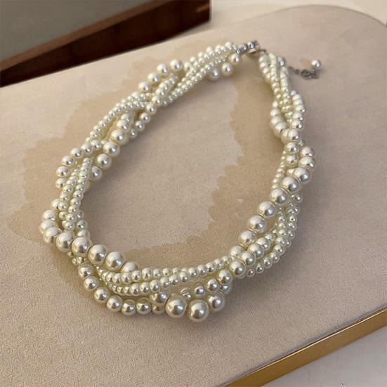 Women Necklace Vintage Faux Pearl Twisted Tangled Multi-layered Faux Pearl Choker Neck Decoration Jewelry Luxury Women Prom Cocktail Cosplay Necklace