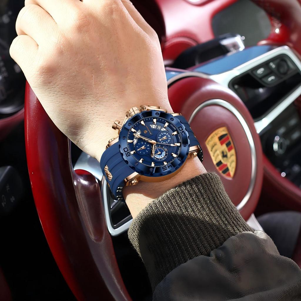 892 Luxury Chronograph Silicone Strap Wristwatch Waterproof Luminous Quartz Watch for Men
