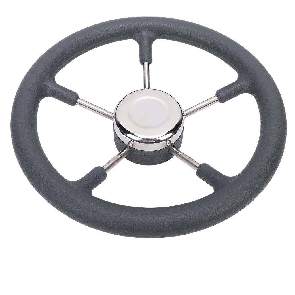 13 Inch Stainless Steel Boat Steering Wheel with Foam Grip 5 Spoke 15 Degree Angle for Boat Yacht