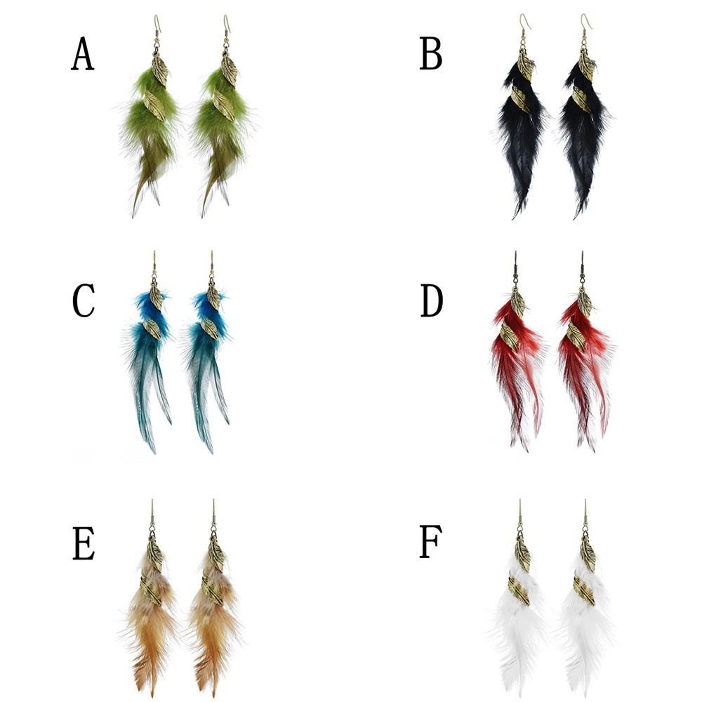 Bohemian Feather Pendant Earrings For Women With Alloy Material And Vintage Style