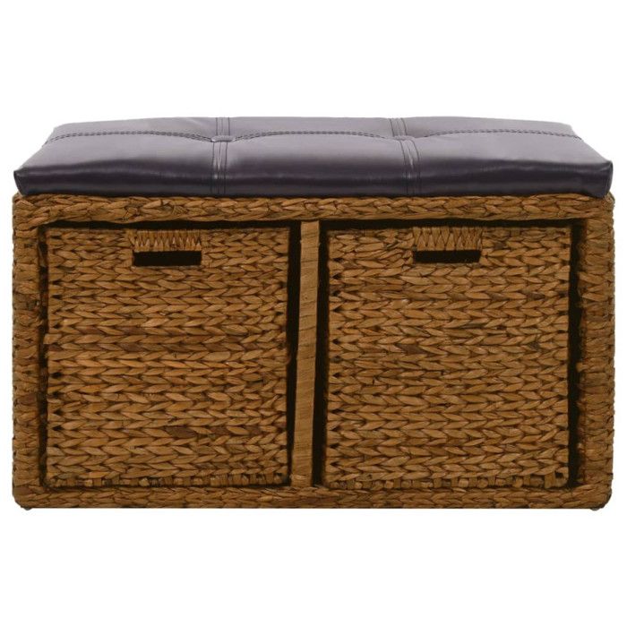 Banc - vidaXL - 71 x 40 x 42 cm - Jacinthe d'eau - Cuir artificiel - Marron et noir
