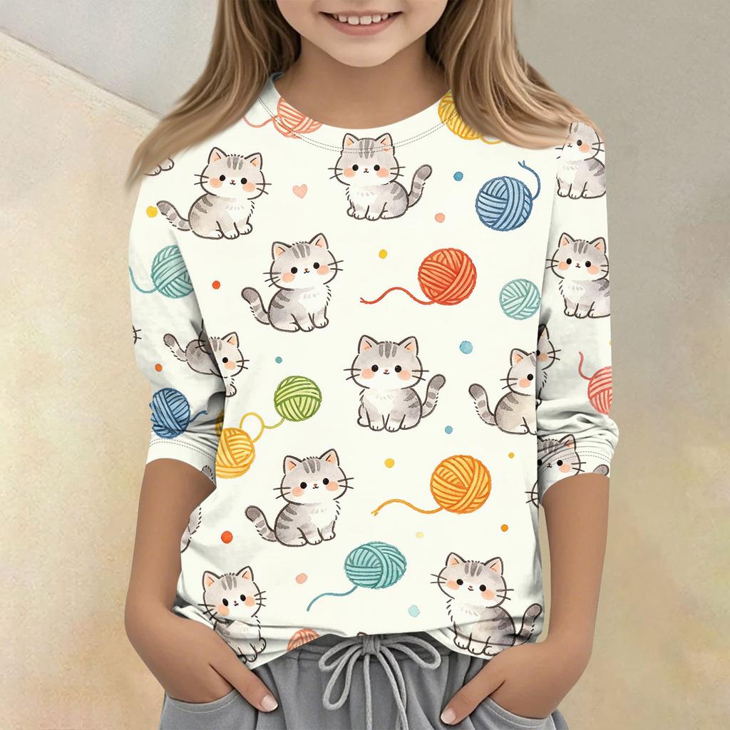 Kids Animal Print Crew Neck Three Quarter Sleeve Casual T Shirt Soft Comfortable Fabric Suitable for Everyday Wear and Play