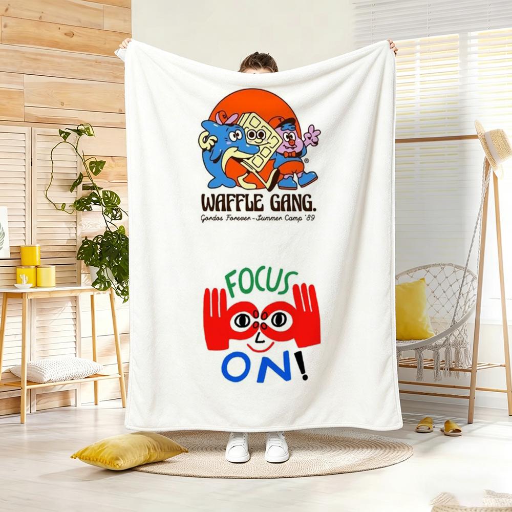 Drawing R-Retro Cartoon Badge Style Throw Soft Warm Throw Blanket for Bedroom Living Room Bed Travel Camping Picnic Gift