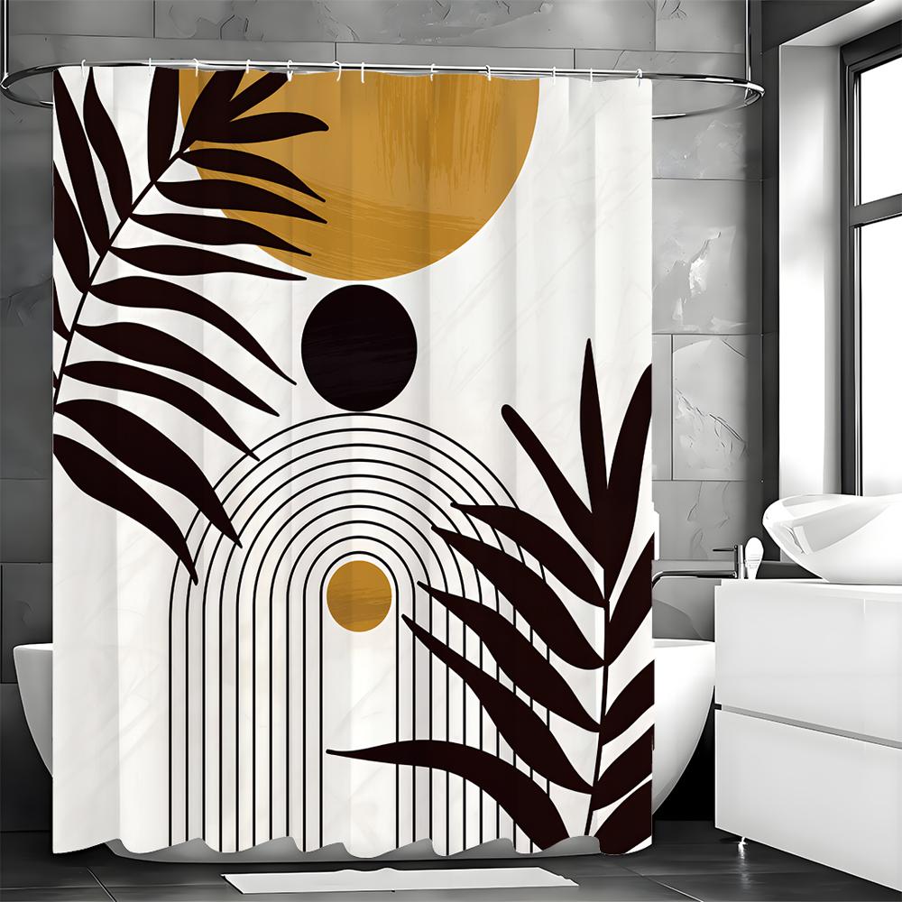 Modern Leaf Arch Sun Shower Curtain, Bathroom Decorative Shower Curtain, Waterproof Shower Curtain with Hooks