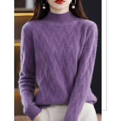 Moda solta meia gola feminina suéter de cashmere outono inverno grosso malha fundo pulôver