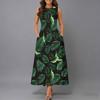 Plus Size Women Sleeveless Crew Neck Dress Fresh Mini Bouquet Flowy Mid Calf Dress