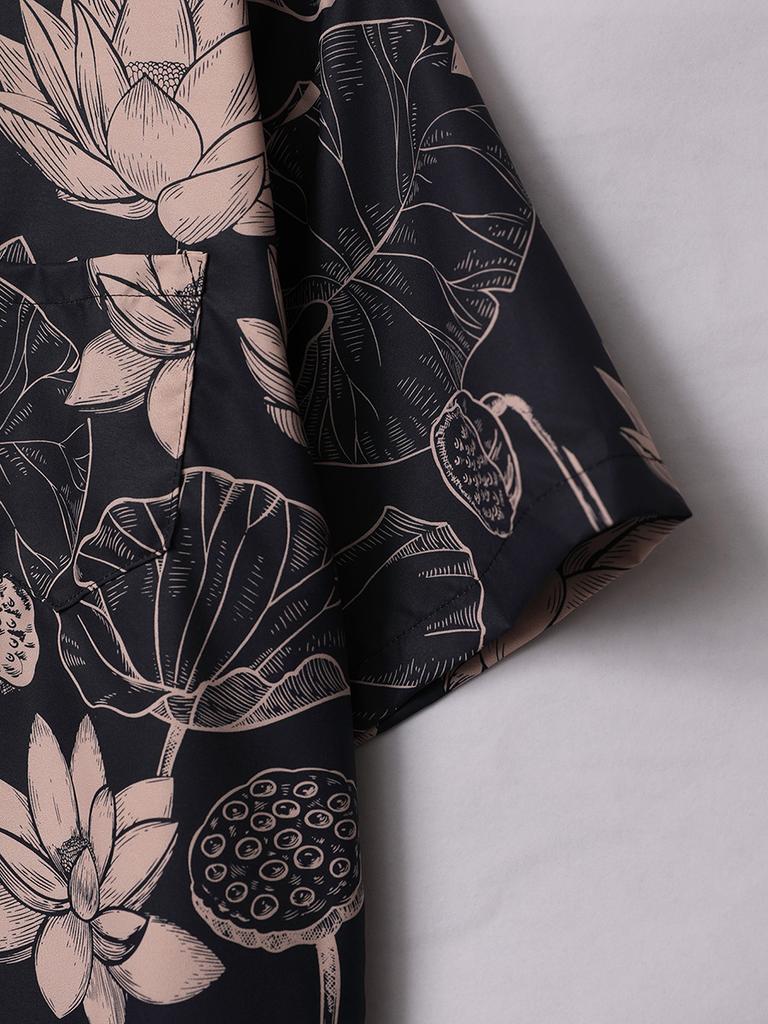 Oversized Loose Retro HK Wind Full Flower Printed Short Sleeved Shirts Casual Shirt Men and Women for Summer Summer Sale