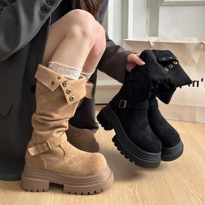 Platform Women Knight Long Boots Women's Western Cowboy Knight Boots Long Tube Square Heel Retro Style Winter Boots 52411