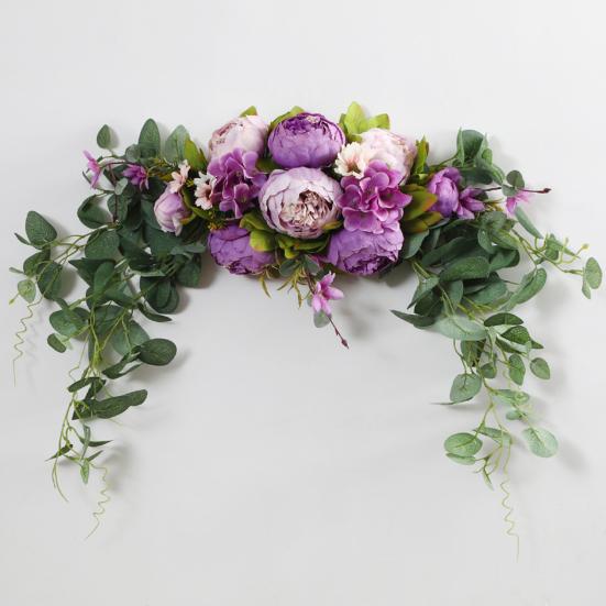 Artificial Peony Flower Swag with Green Leaves Wedding Party Arch Flower Welcome Sign Decorative Floral Swag Door Lintel Wall Window Decor