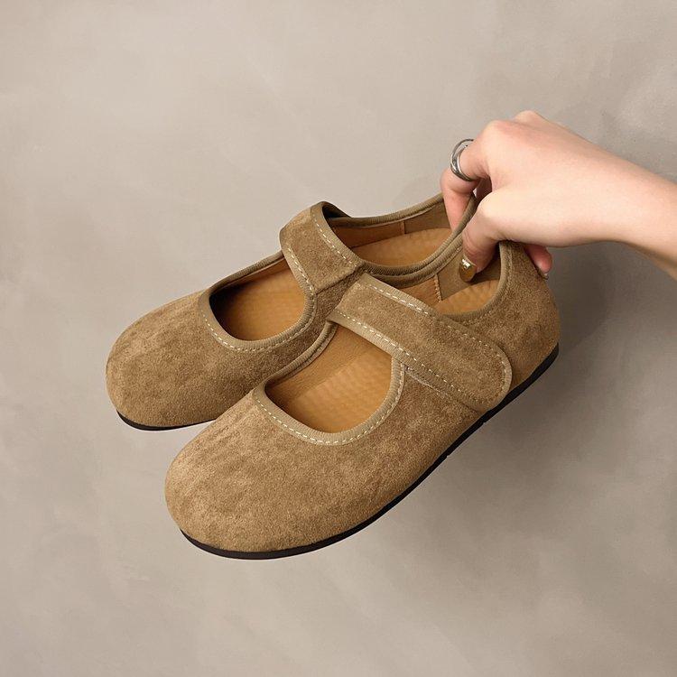 Mori retro yellow Boken shoes women's shoes 2025 spring new shallow soft-soled grandma shoes Doudou flat-soled single shoes