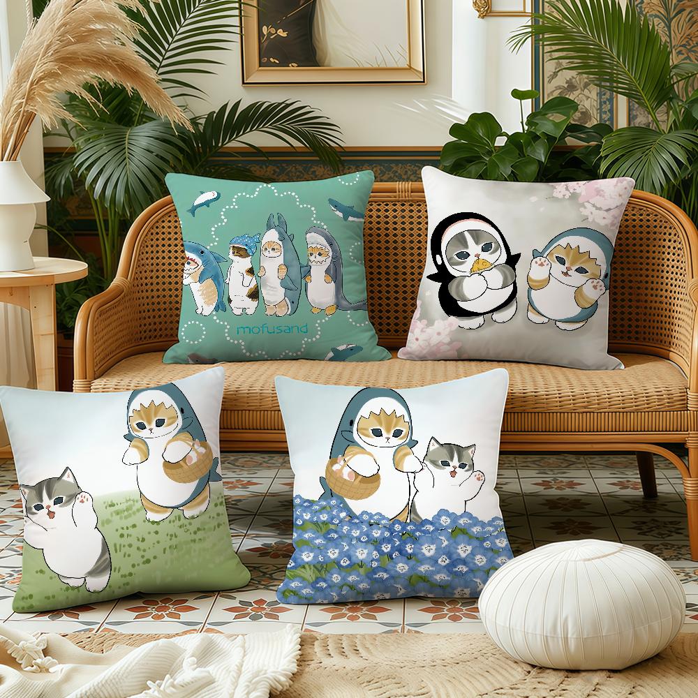 Cute MMofusand Cat Shark cushion cover Pillow Case Plush Fabric Soft Double Sided Print Sofa Cushion Cover Throw Pillow Covers