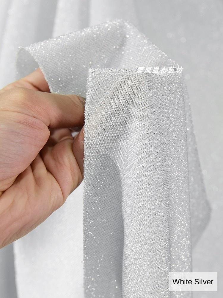 Shiny High Elasticity Fabric Fashion Stage Clothing Knitted White Silver Fabric By The Yare Diy Cloth Sewing Material