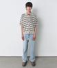 Insilence Striped Boucle Polo Cardigan Light Beige