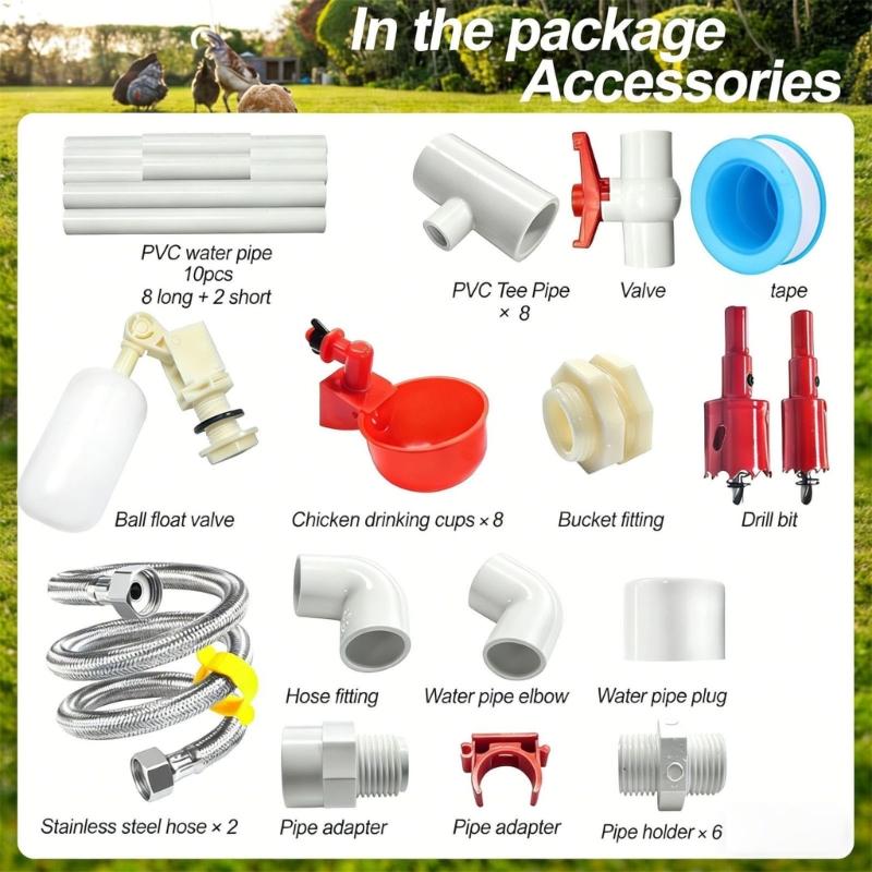 Complete PVC Pipe Chicken Drinking Assembly 58 Parts Auto Water Provider For Poultry