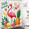 Hello Summer Flamingo Shower Curtain - Tropical Fruits & Ice Cream, 70.8x70.8", Polyester, 12 Hooks, Vibrant Bathroom Decor