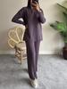 Autumn New Women's Solid Zipper Knit Set High Neck Lounge Pajamas Two Piece Outfit