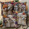 1/4Pcs Llama-Printed Floral Pillow Covers Sofa Cushion Cover Home Bedroom Room Decoration