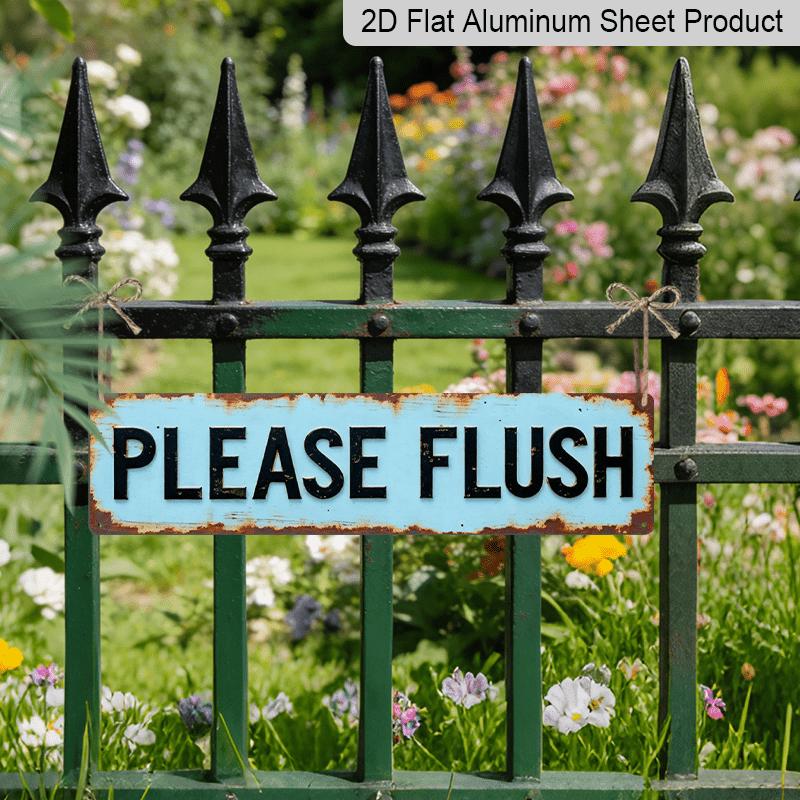 2D Flat, 1pc Rustic "Please Flush" Aluminium Decorative Sign - Vintage Bathroom Decor with Distressed Blue Background & Black Text, 15.7×3.94inch