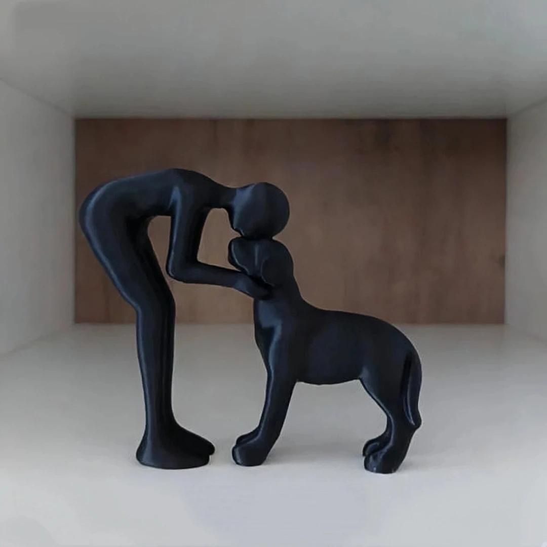

Abstract Art Man and Dog Sculpture Black Resin Figurine Healing Home Decor Accent for Pet Lovers