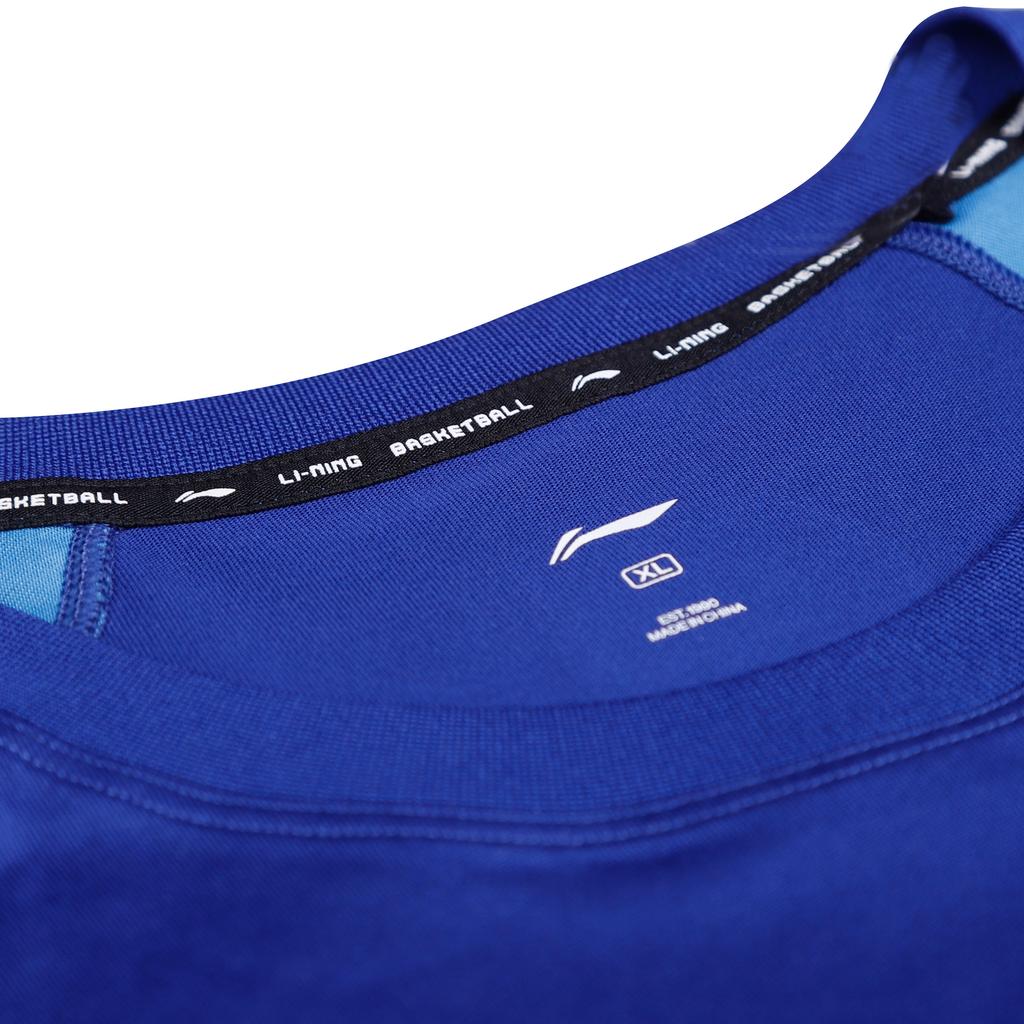 Li Ning T Shirts Unisex Sichuan Team, Blue Crew Neck Thin ATSV961-1
