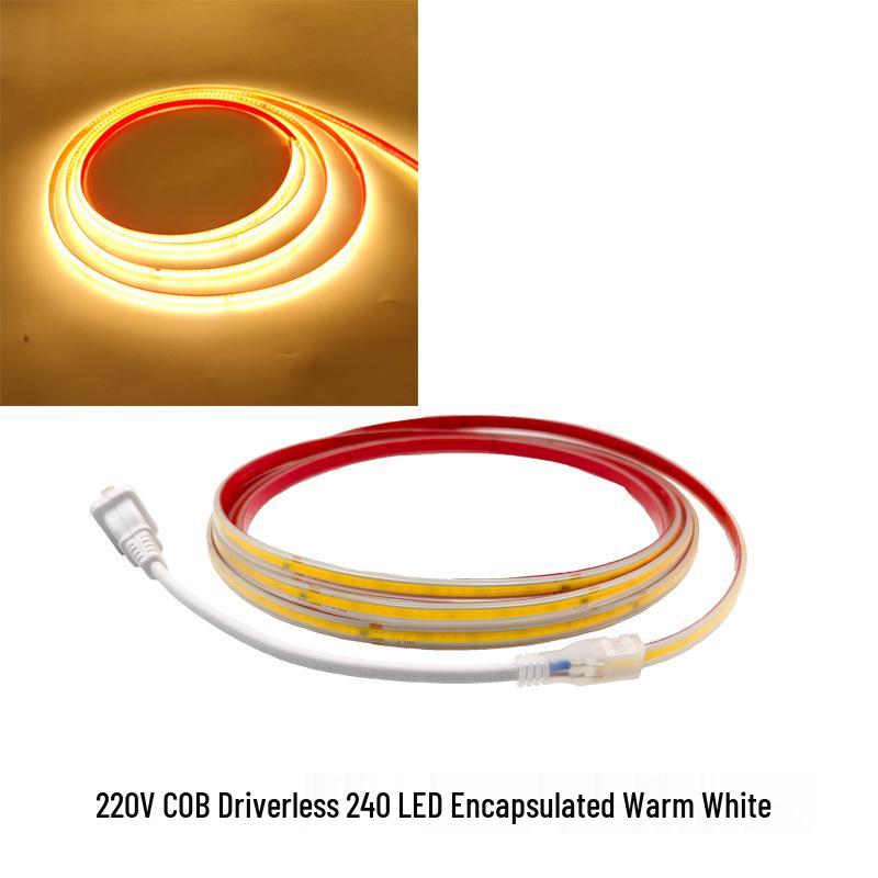 220V Treiberloser COB LED Streifen, 240 LEDs, Alle 10cm Schneidbar, Selbstklebend, Flexibel.