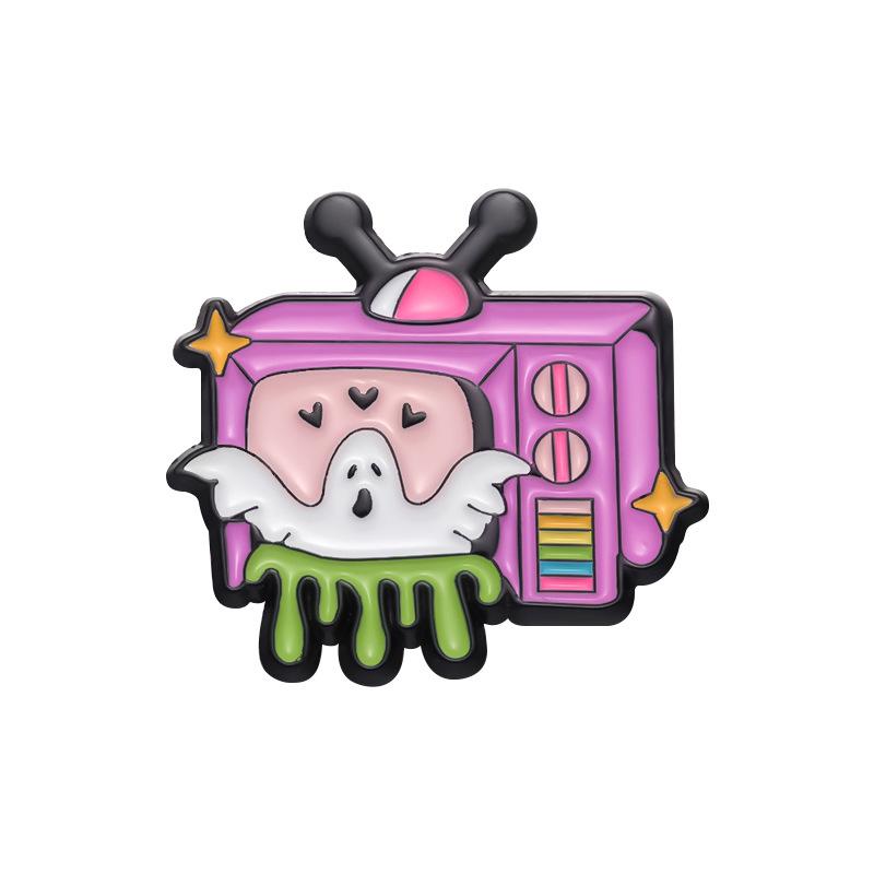 Television Colorful Pink Brooch Creative Alloy Pin With Cartoon Character For Enthusiasts Fashion